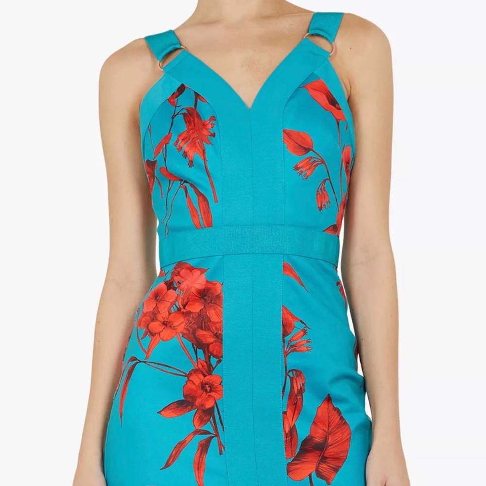 NWT Ted baker JORDJA Fantasia Panel Bodycon Dress Turquoise And Orange